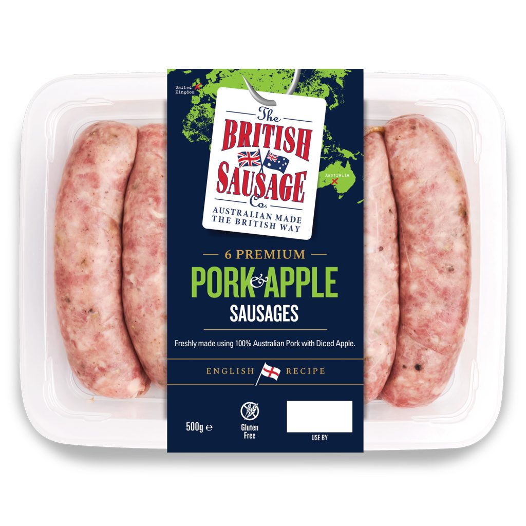6 PREMIUM PORK & APPLE SAUSAGES • BSC Pork Apple Sausages 500g WEB 751x751px rgb