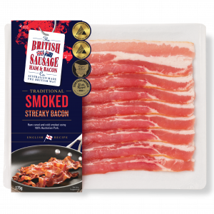 TRADITIONAL SMOKED STREAKY BACON • BSCHB Streaky Bacon 175g Blue WEB 751x751px rgb5