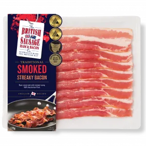 TRADITIONAL SMOKED STREAKY BACON &bull; BSCHB Streaky Bacon 175g Blue WEB 751x751px rgb5