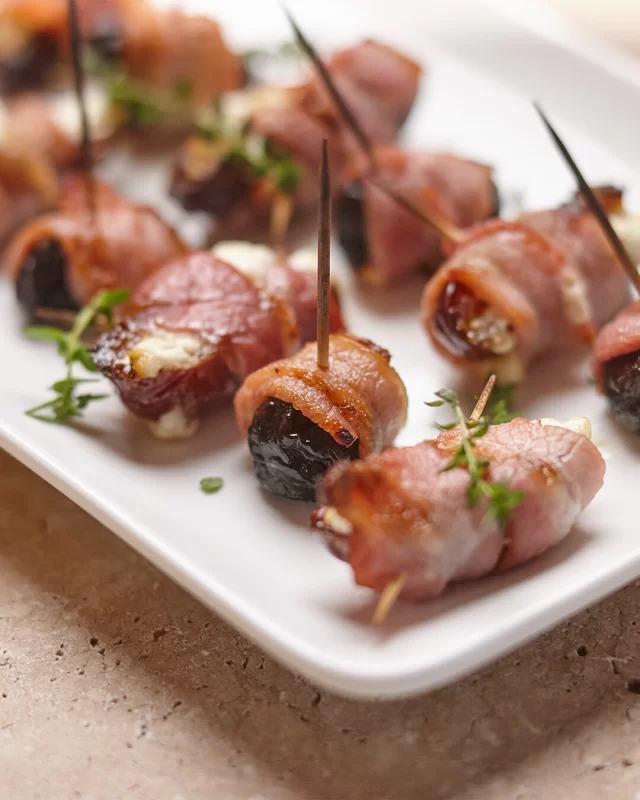 Entertaining season isn't far away. One of our favourites is bacon-wrapped prunes and dates, otherwise known as Devil's on Horseback!Sweet, salty and delicious!