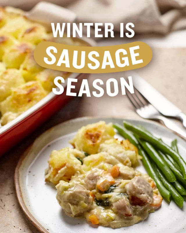 Sausage & Mash Pie? 𝒀𝒆𝒔 𝑷𝑳𝑬𝑨𝑺𝑬 🙌

Inspired by a recipe sent in by a member of our community, this Sausage & Mash Pie combines all of your favourites into one delicious plate of comfort. Discover the full recipe below ⬇️

INGREDIENTS
Pie filling:
500g British Sausage Co. Cumberland Sausages
1 tbsp olive oil
1 leek, finely chopped
2 cloves garlic, minced
1 carrot, diced
1 stalk celery, finely diced
1 tbsp plain flour
1 cup (250ml) chicken stock
3/4 cup (180ml) cream
1 tbsp Dijon mustard
Handful of baby spinach (optional)
Salt and pepper, to taste

Mashed potato:
1.2kg potatoes, peeled and chopped
50g butter
1/3 cup milk
Salt and pepper, to taste

METHOD
1. Place cut potatoes pot of salted water and bring to boil. Cook until tender, drain well. Mash potatoes with butter and milk until smooth and fluffy. Season with salt and pepper.

2. While the potatoes are cooking, heat a fry pan over low to medium heat. Cook the sausages until golden and just cooked through. Remove and slice into bite-sized pieces.

3. In the same pan, add a splash of olive oil and sauté the leek, garlic, carrot and celery until soft (about 5-7 minutes). Stir in the flour and cook for 1 minute. Gradually add chicken stock while stirring to avoid lumps. Add cream and mustard and bring to a gentle simmer until thickened slightly. Toss in the sausages and spinach, then season to taste with salt and pepper. Let it bubble for another 2 minutes or until spinach wilts.

4. Preheat the oven to 200°C (180°C fan). Spoon the sausage filling into the baking dish. Using a spoon or ice cream scoop, place the mashed potato in rustic dollops over the filling. (Don’t worry if the filling isn’t completely covered, this works as a gateway for the filling to bubble up!)

5. For an extra golden top, drizzle the mashed potato with a little olive oil or melted butter. Or if you’re partial to a cheese, sprinkle some grated cheese over the mash topping before baking.

6. Place baking dish into the oven and bake for 25-30 minutes, or until the mash is golden on top and the filling is bubbling.

#comfortfoods #winterrecipes #sausagebake #dinnerideas #britishfood